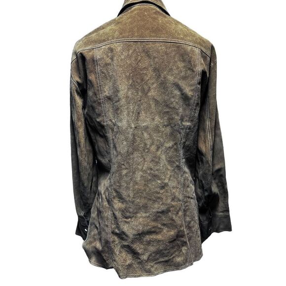 Vintage Heavy Duty Western Cowboy Style Brown Leather & Suede Front Snap Button - Picture 7 of 13